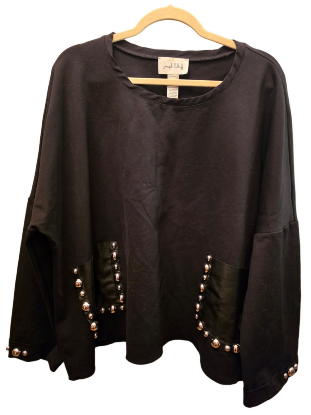 Joseph Ribkoff Black Studded Faux Leather Pocket Oversized Tunic Plus 20
